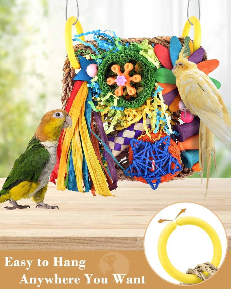 ERKOON Bird Cockatiel Toys Foraging Toys Hanging Parrot Toys for Lovebrid Parakeets Conures Bird Foraging Wall with Colorful Toys for Birds Shredding Seagrass, Birds Cage Toy Accessories - Image 5