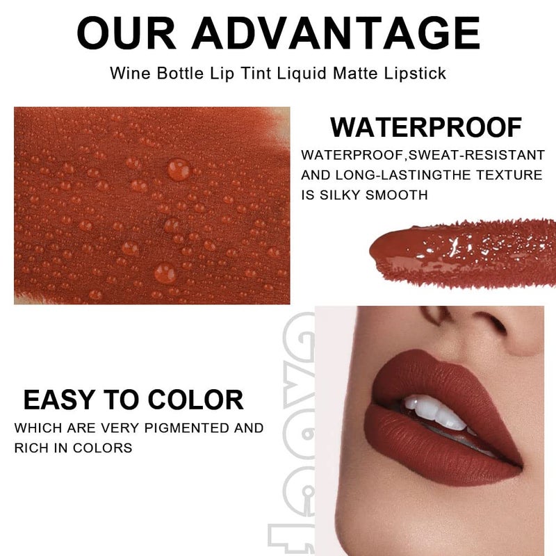 BINGBRUSH 6 Colors Matte Red Wine Liquid Lipstick Pack Set,Wine Lip Tint Long Lasting 24 Hour Waterproof Velvet Nonstick Cup Lipgloss Lip Stain Pigmented Lip Makeup Gift Sets for Girls and Women - Image 3