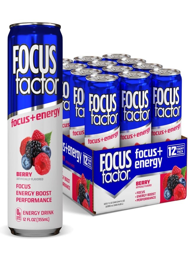 Focus Factor Energy Drink - 12 x 355ml Cans (Berry Flavour) - with Focus + Energy - Lightly Carbonated, Sugar Free, Low Calorie with Vitamin B6 & Vitamin B12 - Image 1