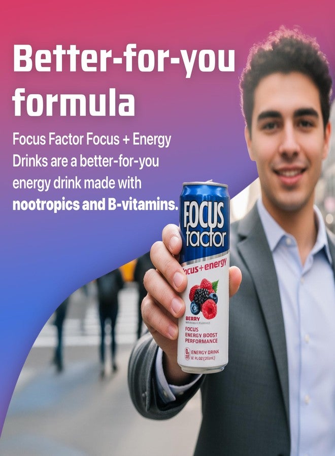 Focus Factor Energy Drink - 12 x 355ml Cans (Berry Flavour) - with Focus + Energy - Lightly Carbonated, Sugar Free, Low Calorie with Vitamin B6 & Vitamin B12 - Image 5
