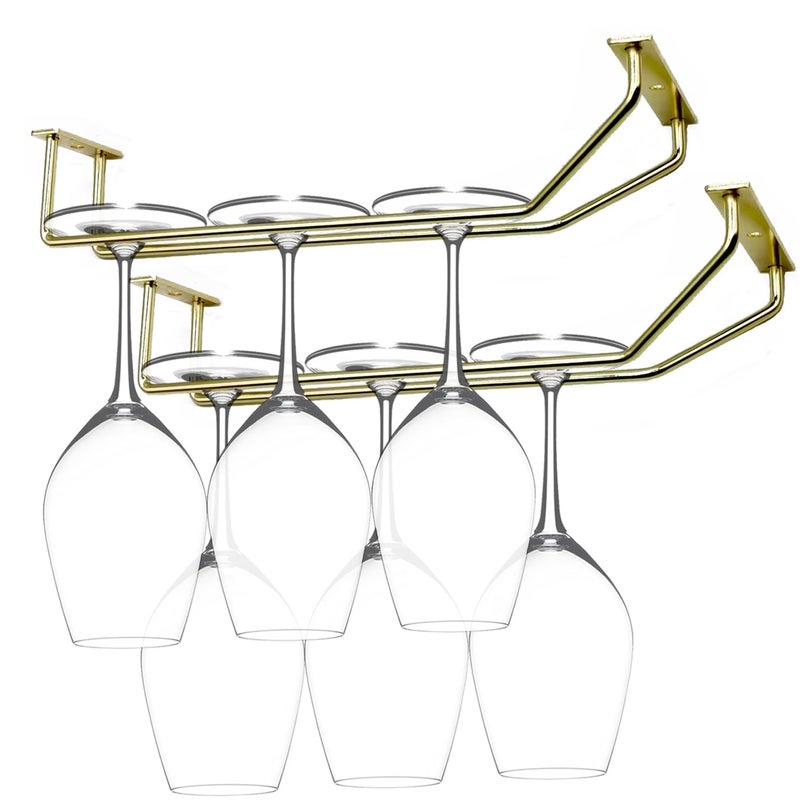 RedDreamer 108 Inch Gold Wine Glass Rack Under Cabinet Wine Glass Holder Wine Glass Hangers Under Shelf Stemware Rack Hanging Stemware Holder for Cabinet Kitchen Bar Set of 2
