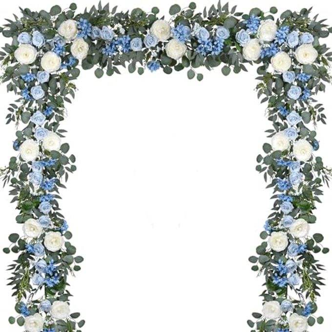 DearHouse 2Pcs Artificial Peony Flower Garland and Silk Peony Garland with Flowers and Eucalyptus for Wedding Party Table Decoration,6ft/Strand (Blue) - Image 4