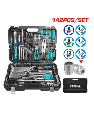 TOTAL 142-Piece Combination Tools Set with 1/2", 3/8", and 1/4" Drive Sockets, Ratchets, Wrenches, Screwdriver Bits, Spanners, Pliers, and More - Complete DIY & Automotive Tool Kit - pzsku/ZFB4ECF1FB6BA9BF850C7Z/45/_/1735218965/c3c6dc76-963d-4153-ac95-c34836a82e2e