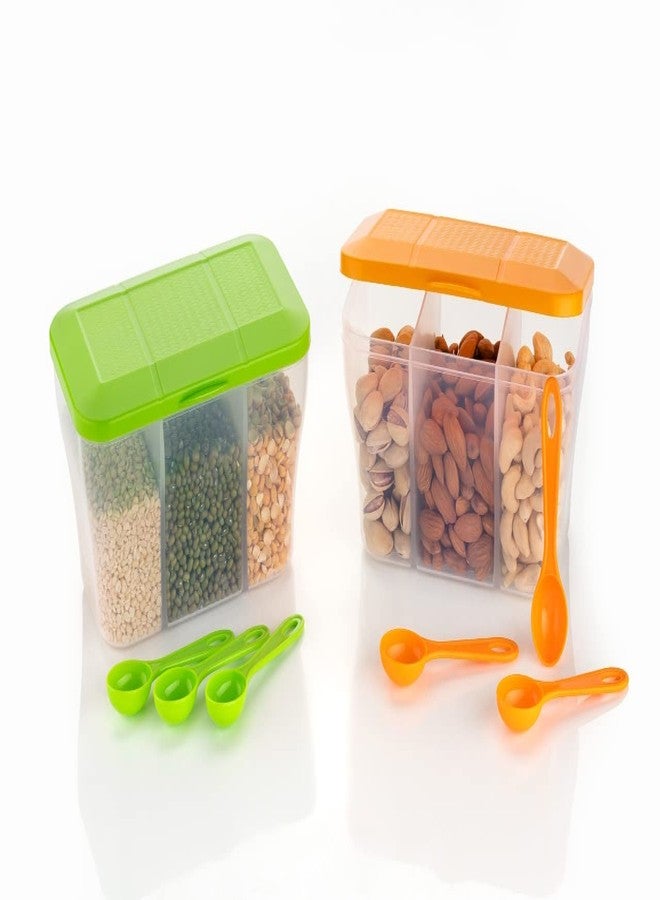 HAPPI Multipurpose Plastic 3 In 1 Masala Box for Kitchen, Spice Boxes for Kitchen, Transparent 3 Compartment Storage Containers Airtight Dry Fruits Dabba 1100 Ml with 3 Spoons(Blue) - Image 3