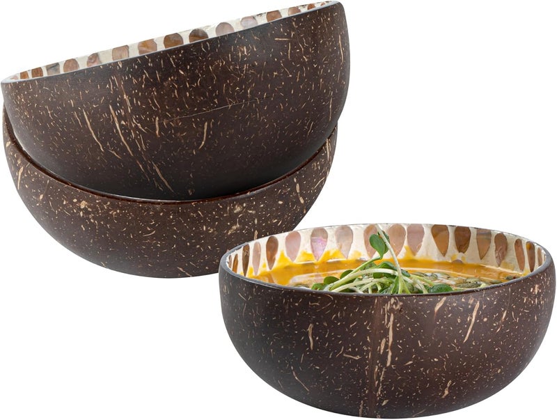 Restaurantware Coco Casa 158 Ounce Coconut Bowls 10 Reusable Handcrafted Bowls  Teardrop Patterns MotherOf PearlInlay Texture White Coconut Smoothie Bowls For Warm Or Cold Foods For Salads  Restaurantware - Image 1
