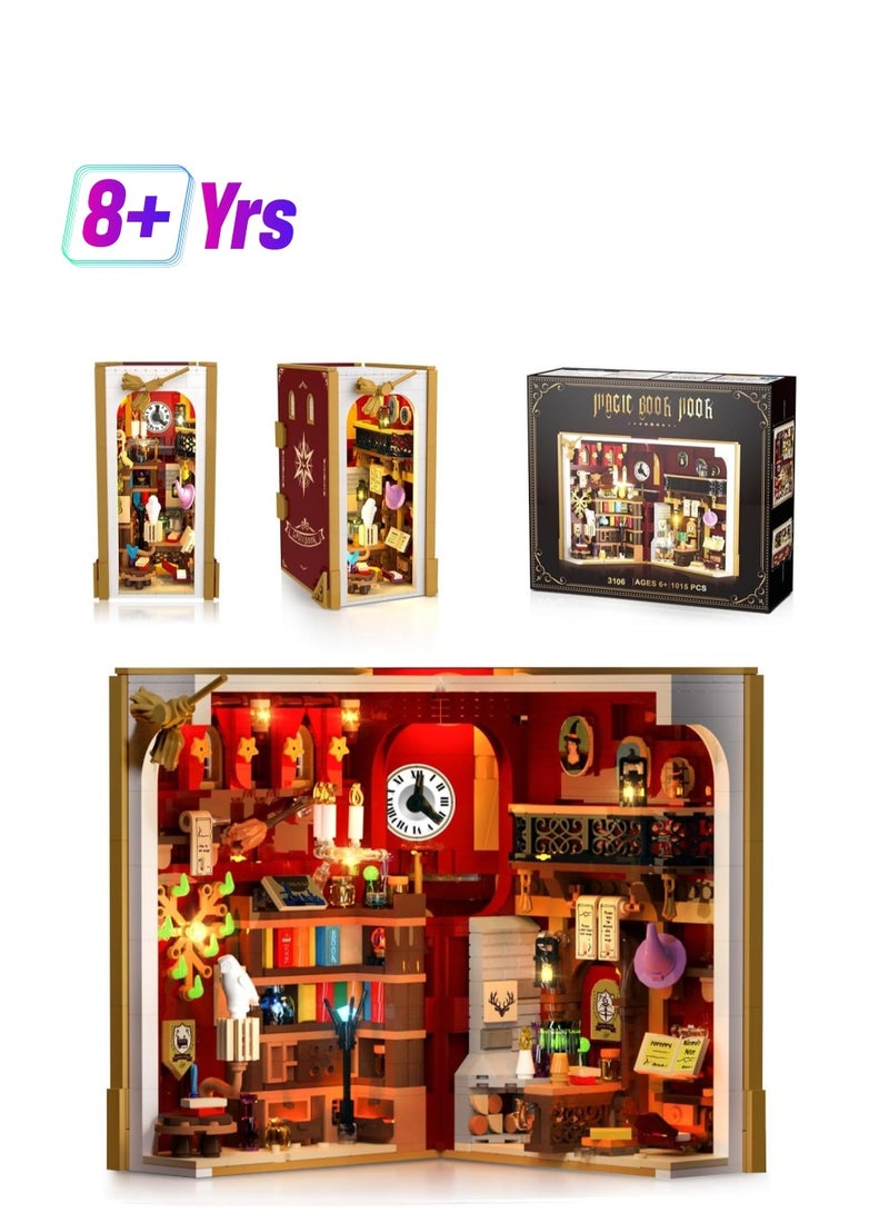 general Magic Book Corner Building Set with LED Lights for Bookshelves & Home Decoration, 1015 Pieces Miniature Book Corner Building Block Model, Suitable for Children Adult Boys Girls Ages 8+ - Image 1