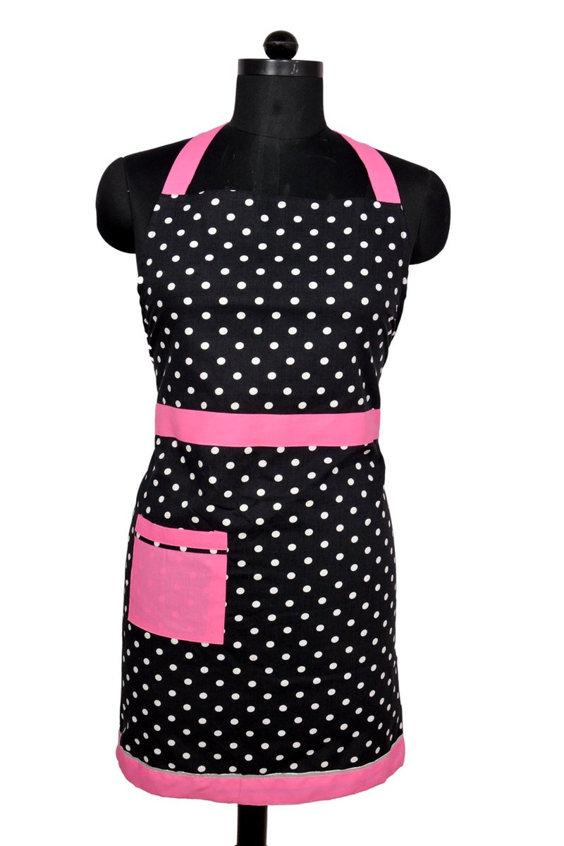Switchon Polka Prints Free Size Waterproof Cotton Apron,Pink,23 In, Proudly Made in India - Image 1
