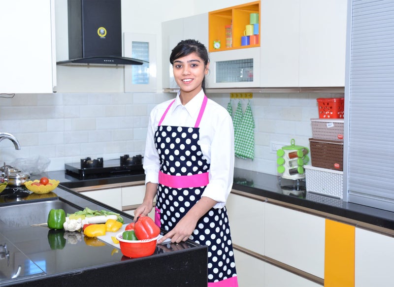 Switchon Polka Prints Free Size Waterproof Cotton Apron,Pink,23 In, Proudly Made in India - Image 3