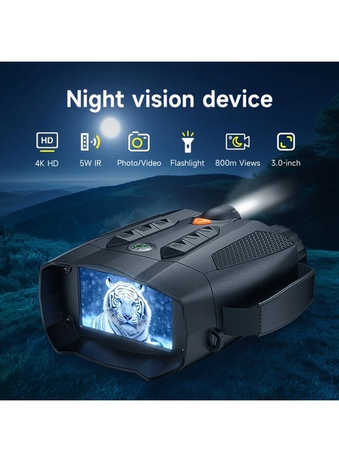 منظار الرؤية الليلية الأسود بدقة 4K HD بشاشة 3 بوصات، فيديو 1080P، قابلة لإعادة الشحن عبر USB - Image 1