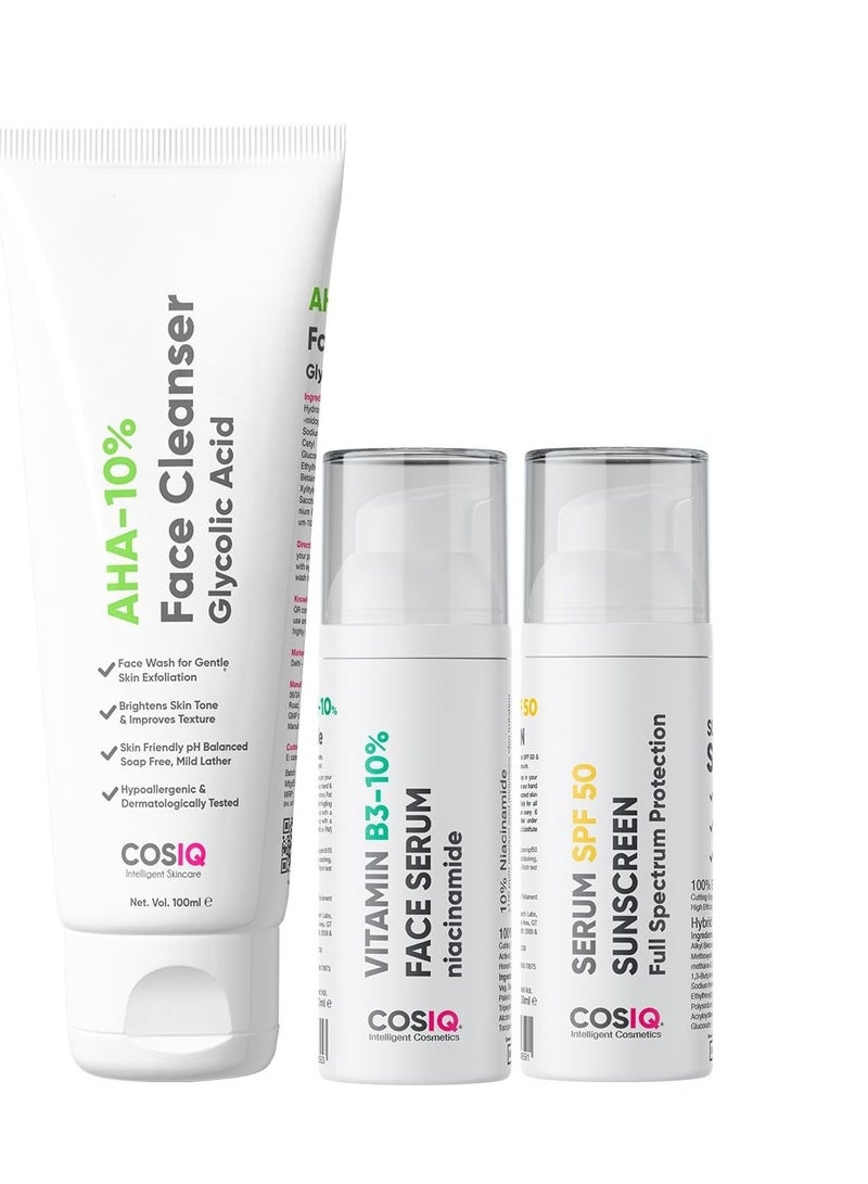 CosIQ Cos-IQ Complete Kit for Glowing & Protect Skin, SPF 50 Sunscreen 30ml, ABP-33% Strong Exfoliating 30ml, Niacinamide Vitamin B3-10% Serum 30ml, Vitamin C-23% Serum 30ml and Glycolic Acid Face Cleanser 100ml - Image 2