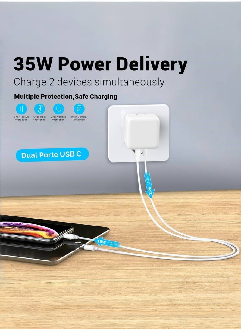 CHU DAI - USB C Plug, 35W Dual USB C Fast Charger Plug Power Adapter for iPhone 15/14/14 Plus/Pro/ 14 Pro Max/ 13/12/ 11/ X/Samsung/Pad/Speaker/AirPods - Image 1