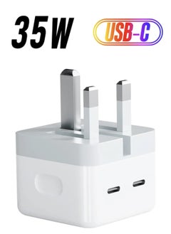 USB C Plug, 35W Dual USB C Fast Charger Plug Power Adapter for iPhone 15/14/14 Plus/Pro/ 14 Pro Max/ 13/12/ 11/ X/Samsung/Pad/Speaker/AirPods