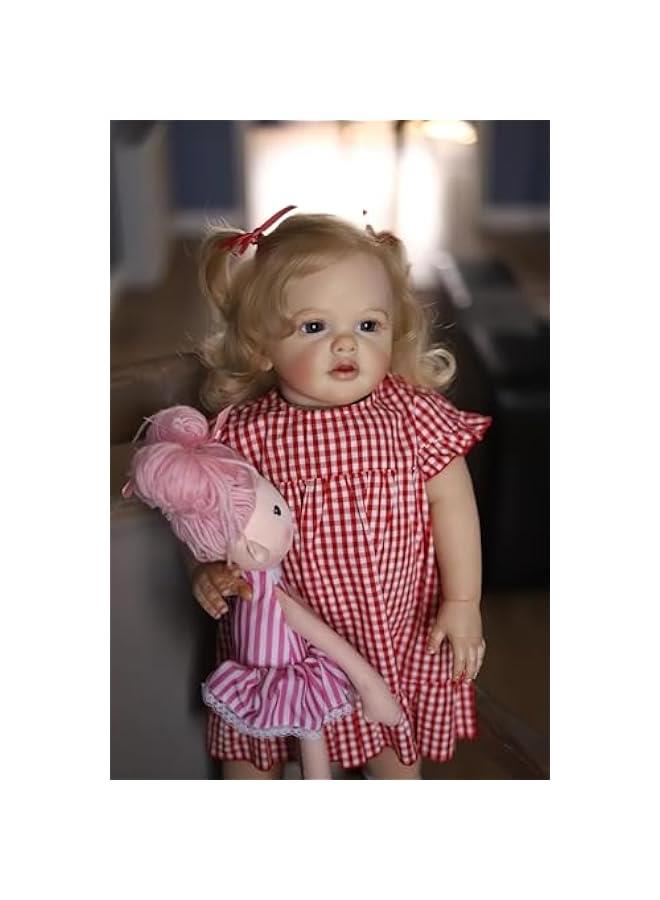 24 Inches 60CM Sweet Face Real Baby Size Rooted Blond Curly Hair Lifelike Reborn Baby Doll with Soft Weighted Cloth Body Realistic Newborn Toddler Girl Dolls That Look Real and Feel Real - Image 4
