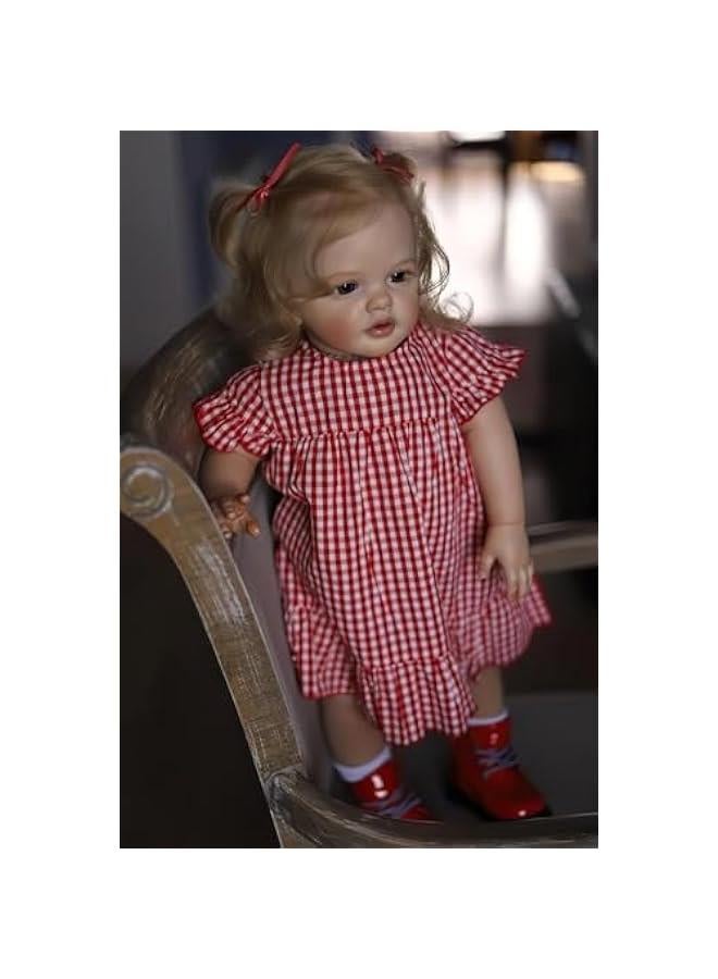 24 Inches 60CM Sweet Face Real Baby Size Rooted Blond Curly Hair Lifelike Reborn Baby Doll with Soft Weighted Cloth Body Realistic Newborn Toddler Girl Dolls That Look Real and Feel Real - Image 5