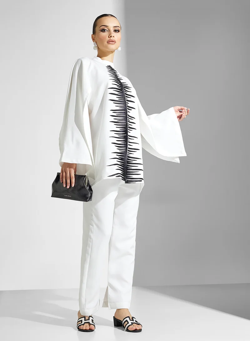 hayas closet Full-Slit Long Sleeve Pants Set