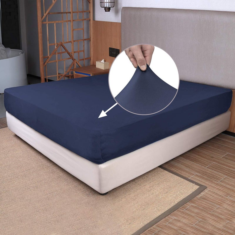 N&Y HOME King Size Fitted Sheet Only  4Way Stretch Knit Snug Fit Wrinkle Free  Stay in Place No More Slipping Off for Mattress Soft  Comfortable  Navy Blue King 