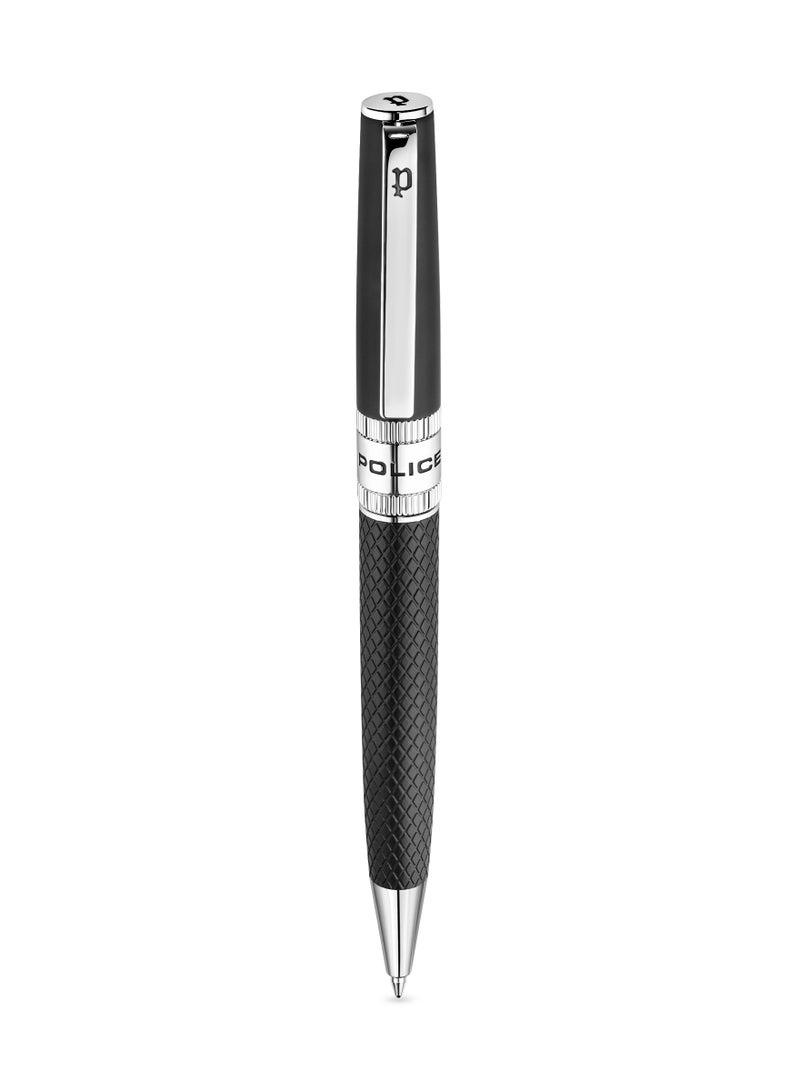 POLICE Serif.2 Black Stainless Steel Textured Pen with Silver Trims, Blue Ink - 135 mm - Image 1