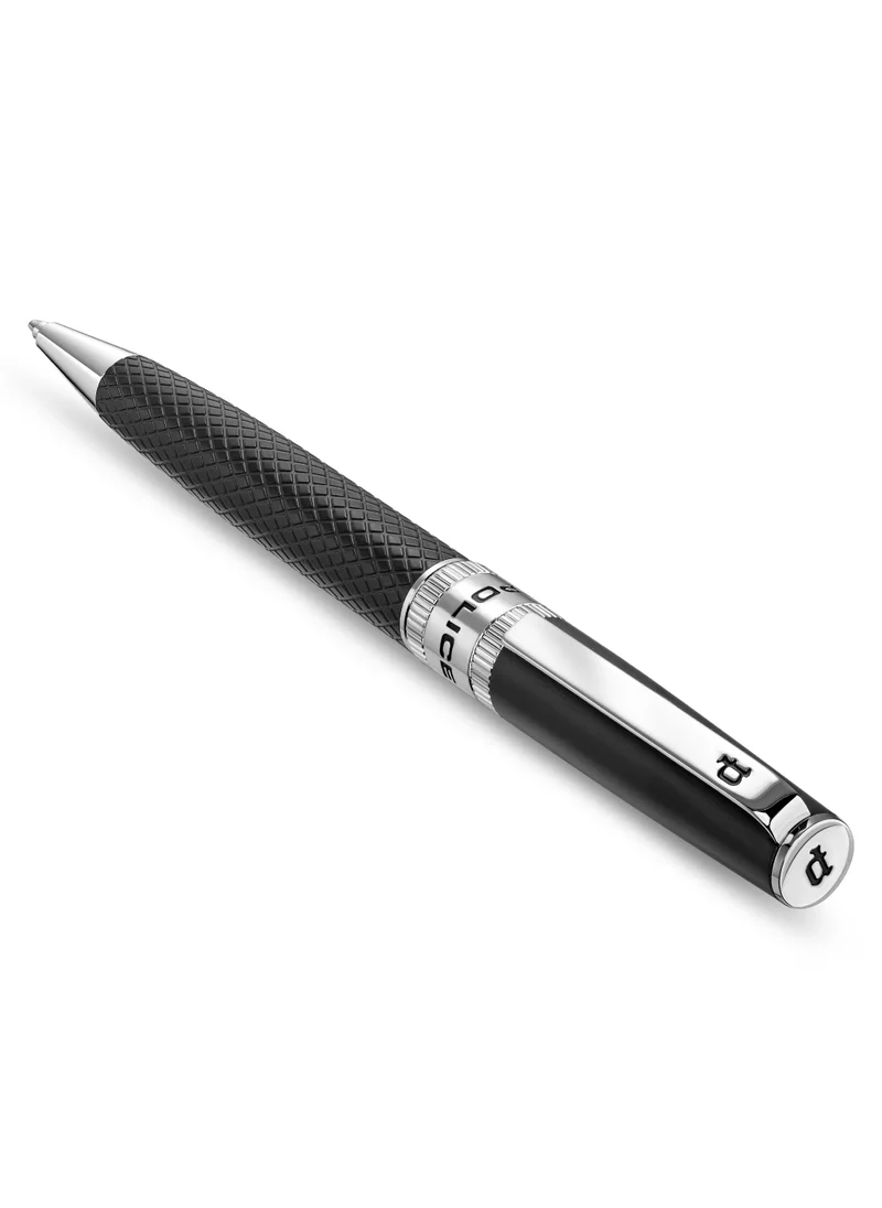 بوليس Serif.2 Black Stainless Steel Textured Pen with Silver Trims, Blue Ink - 135 mm