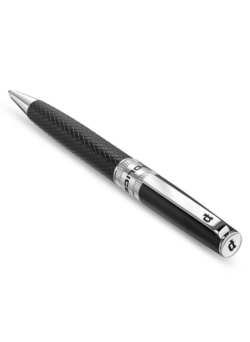 POLICE Serif.2 Black Stainless Steel Textured Pen with Silver Trims, Blue Ink - 135 mm - Image 2