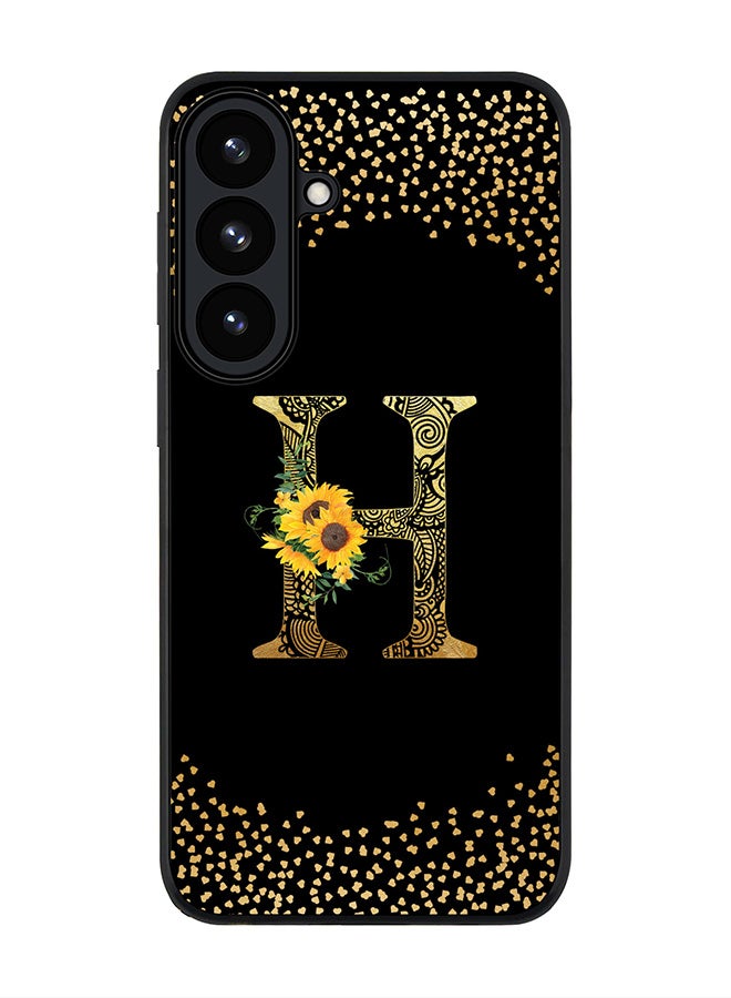 For Samsung Galaxy S26 Case,Slim fit Camera Protection, Shockproof Thin Phone cover  - Custom Floral Monogram - H ( Black )
