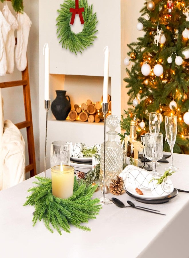 Phoncoo 6 Pcs Christmas Candle Rings Wreaths, Christmas Kitchen Cabinet Wreaths, 7.87" Artificial Norfolk Pine Garland Wreath with Ribbon Bows, Candle Ring Holder for Table Centerpiece Window Chair Wall - Image 5