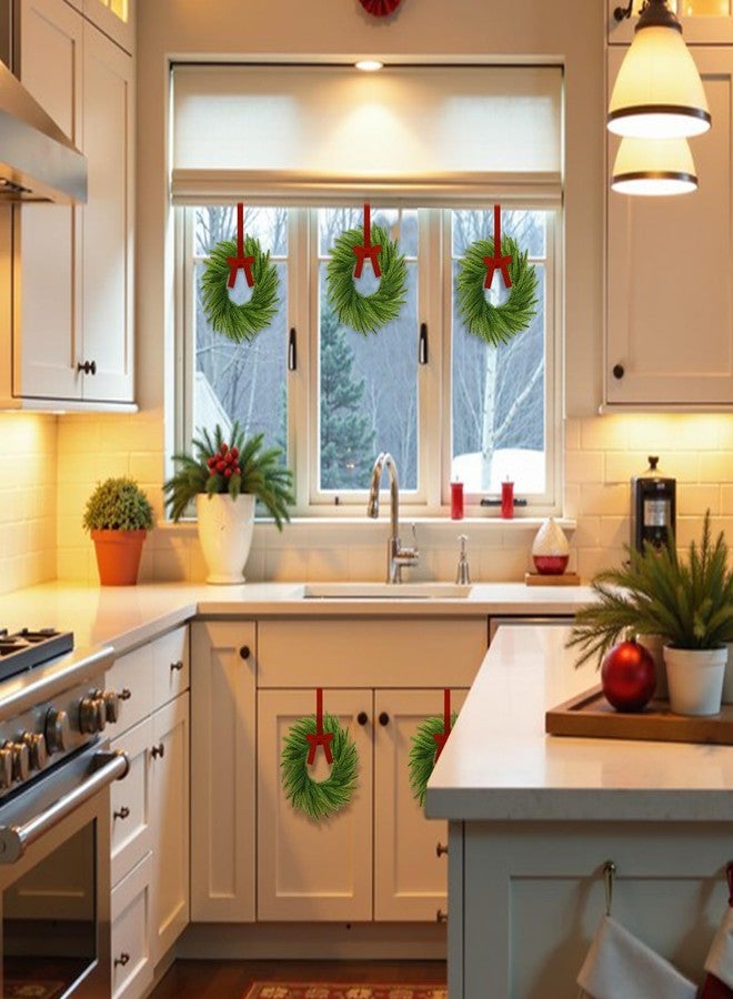 Phoncoo 6 Pcs Christmas Candle Rings Wreaths, Christmas Kitchen Cabinet Wreaths, 7.87" Artificial Norfolk Pine Garland Wreath with Ribbon Bows, Candle Ring Holder for Table Centerpiece Window Chair Wall - Image 4