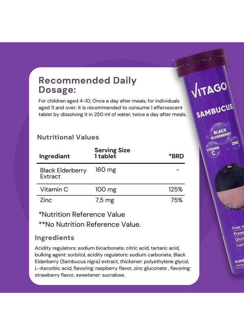 VITAGO - Sambucus Effervescent Tablets, Vitamin C & Zinc - 20 Tablets - Image 1