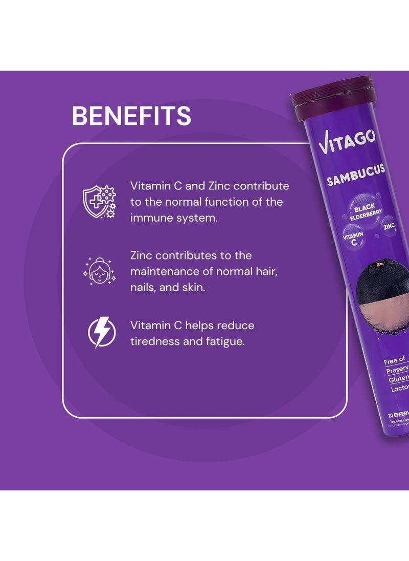 VITAGO - Sambucus Effervescent Tablets, Vitamin C & Zinc - 20 Tablets - Image 1
