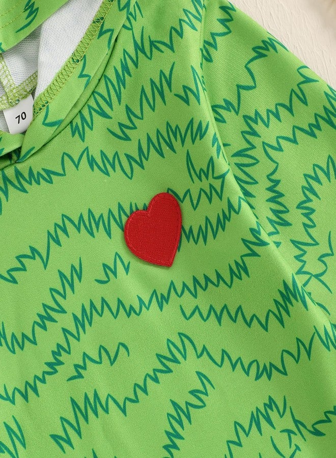 Ayalinggo Christmas Baby Clothes Newborn My First Christmas Baby Girl Boy Outfit Green Monster Romper Heart Print Hoodie (Green, 3-6 Months) - Image 3
