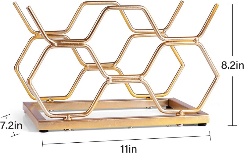 Lavish Craft Wine Bottle Holder Tabletop Wine Rack Countertop 5 Bottle Storage Organizer for Kitchen Home Decor Red Modern Freestanding Metal Wine Rack Hexagone - Image 4