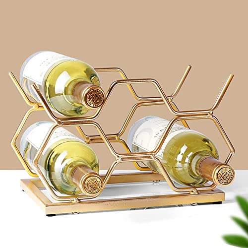Lavish Craft Wine Bottle Holder Tabletop Wine Rack Countertop 5 Bottle Storage Organizer for Kitchen Home Decor Red Modern Freestanding Metal Wine Rack Hexagone - Image 2