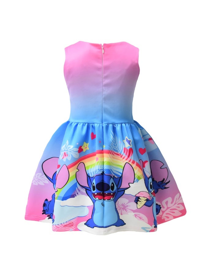 ستيتش غرزة الكرتون فستان مطبوع الفتيات اللباس القوس اللباس تنورة هدية للعائلة والأصدقاء - Image 2