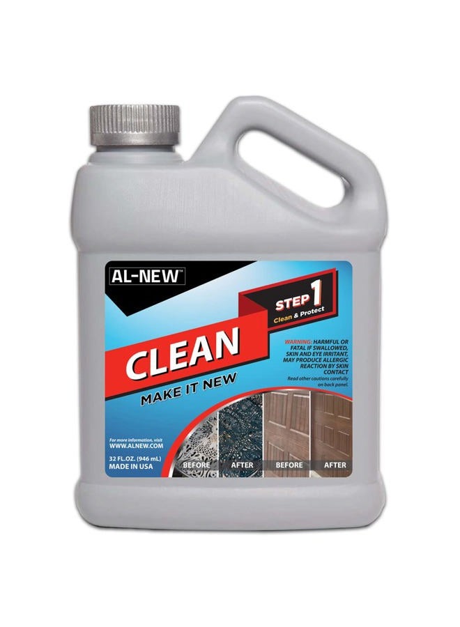 AL-NEW STEP 1 CLEAN | Cleaning Solution for Outdoor Patio Furniture, Garage Doors, Window Frames, Exterior Lights & Fencing (32 Ounce) - Image 1