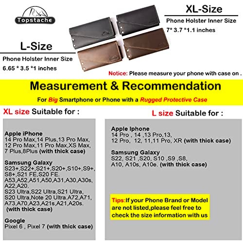 Topstache Leather Phone Holster for iPhone 17/16/15 Pro Max, Galaxy S25/S24 Ultra - Belt Loop Cell Phone Case - Leather Card Holder Wallet Belt Pouch - Fit Protective Case on, XL,Darkbrown - Image 2