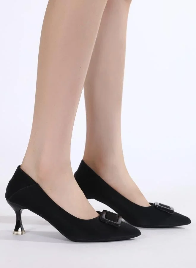 Sneak-a-Peek Ring Detail Pointed Toe Kitten Heel Pumps
