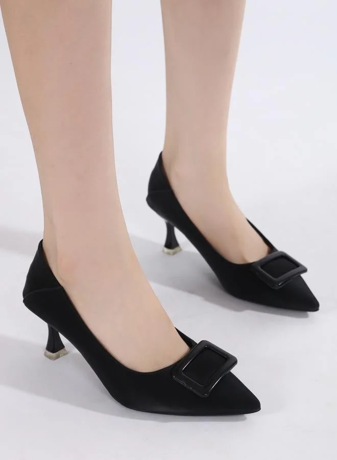 Sneak-a-Peek Ring Detail Pointed Toe Kitten Heel Pumps