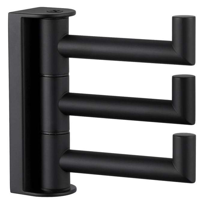 SWIVEL TOWEL HOOK 3 ARMS SUS 304 STAINLESS STEEL FOLDABLE BATHROOM ROBE TOWEL HOOK WALL COAT HOLDER MATTE BLACK