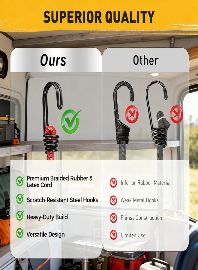 ELEAD حبال بنجي مرنة من إيلياد بطول 18 بوصة مع خطافات: 10 حبال بنجي شديدة التحمل للاستخدام الخارجي، مجموعة متنوعة من حبال البنجي مع خطاف معدني، أحزمة بنجي للتجديف والتخييم وتخزين المرآب - Image 5