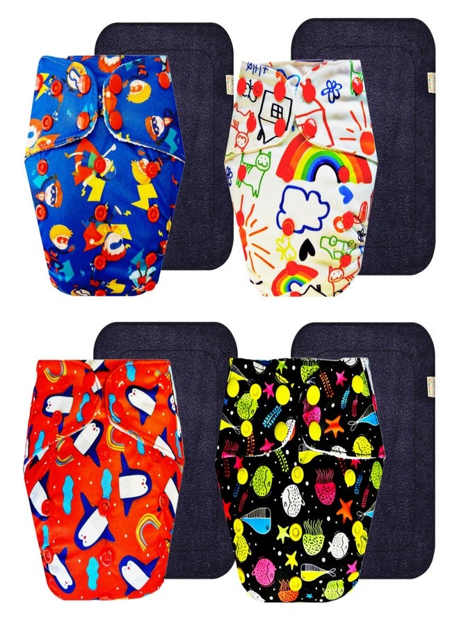 Dumbledo Premium Cloth Diaper with Black Insert (Pack of 4) | Hypoallergenic | Leakproof | Quick Dry | Trusted by Moms | 3 Months - 3 Years | Unisex Baby - Image 1