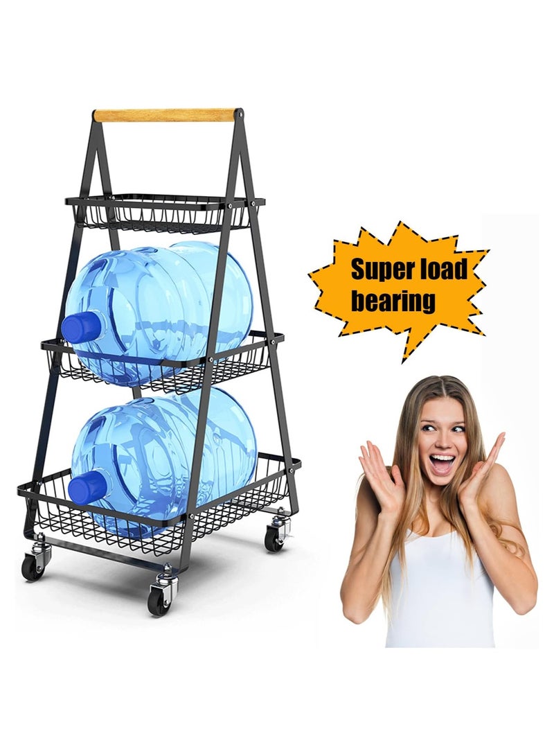 Kitchen Cart 3 Racks Metal Space Saving Storage Cart with Wheels Fruit Basket Storage Basket for Home Garage (Black) - Image 5