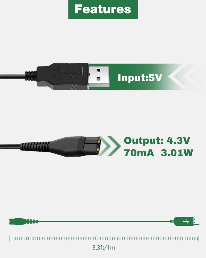VNJ ACCESSORIES 4.3V Ultra Fast USB Charging Cable Compatible with Only Philips Trimmer Model QP2550 (A00390 Replacement) - Image 4