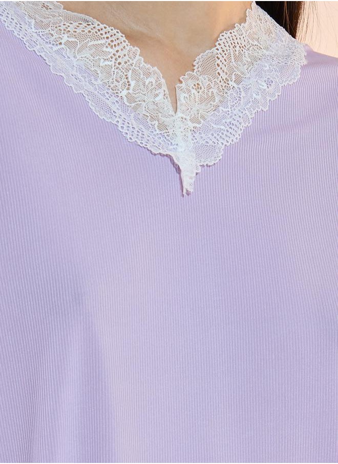 Texture Rib Lace Insert Top and Capri Set