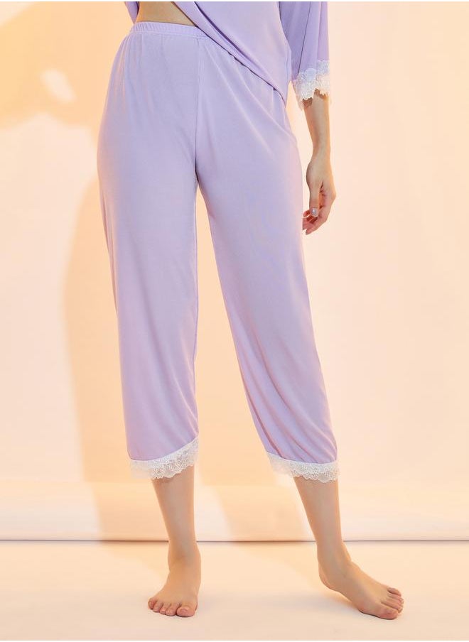 Texture Rib Lace Insert Top and Capri Set