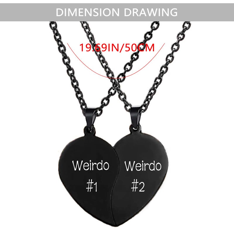 MJartoria Best Friend Necklaces BFF Necklace for 2 Friendship Valentines Day Gifts Matching Heart Pendant Necklace Best Friends Forever (Black, A-Weirdo 1 Weirdo 2) - Image 5