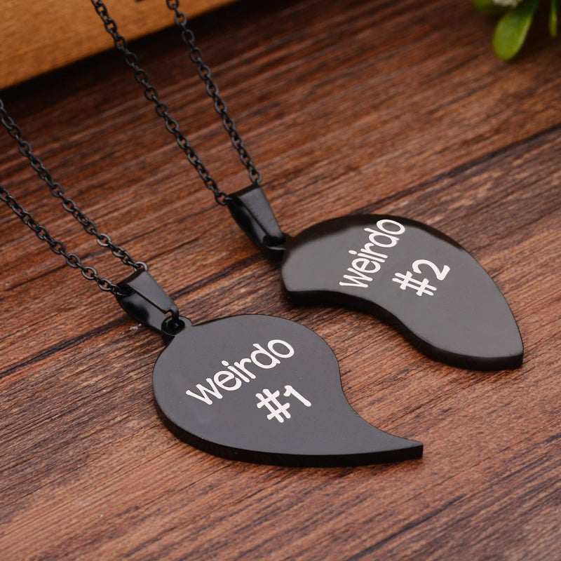 MJartoria Best Friend Necklaces BFF Necklace for 2 Friendship Valentines Day Gifts Matching Heart Pendant Necklace Best Friends Forever (Black, A-Weirdo 1 Weirdo 2) - Image 4