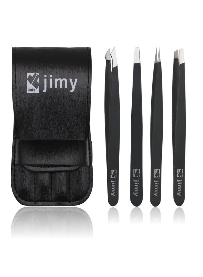 Jimy Eyebrow Tweezers - High Precision Slant Tips Tweezers, Superior Grip, Stainless Steel Tweezers for Women Facial Hair, Sleek Design for Ingrown Hair (Pack Of 4) - Image 1