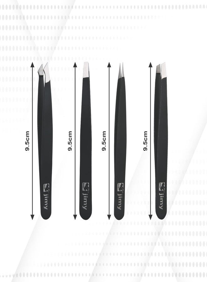 Jimy Eyebrow Tweezers - High Precision Slant Tips Tweezers, Superior Grip, Stainless Steel Tweezers for Women Facial Hair, Sleek Design for Ingrown Hair (Pack Of 4) - Image 3