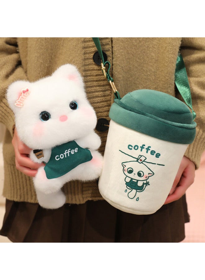 Weltston Cat Plush Toy Doll Pillow Birthday Women's Day Gift Coffee Backpack - Image 1