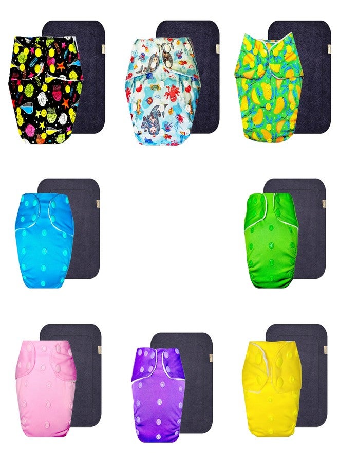 حفاضات قماشية فاخرة من دمبلدو مع حشوة سوداء (عبوة من 8 قطع) | ملائمة تمامًا | قابلة لإعادة الاستخدام والغسل | سريعة الجفاف | مثالية لفصل الصيف الهندي | من 3 أشهر إلى 3 سنوات | للجنسين - Image 1