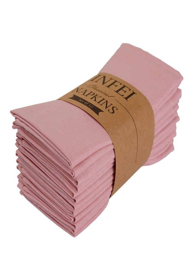 INFEI Solid Color Polyester Linen Blended Thin Dinner Cloth Napkins - Set of 12 (40 x 40 cm) - for Wedding Parties Events & Home Use (Blush) - Image 1